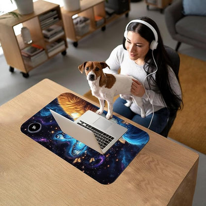 Heated Mouse Pad with 3 Temperature Settings(104°F–122°F),Large 24x14.2 Inch PU Leather Heated Desk Mat,Waterproof Warming Pad for Office,Gaming & Cold Hands Relief,Cat Bule Butterfly