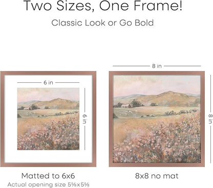 Homeforia 8x8 Mocha Picture Frame, High End Metal 8 x 8 Square Photo Frames with Mat 6 by 6, 8x8 Poster Frame Matted to 6x6 inch Print, 8by8 Wall or Tabletop Frames, Tempered Glass, Wall Kit, Set of 1