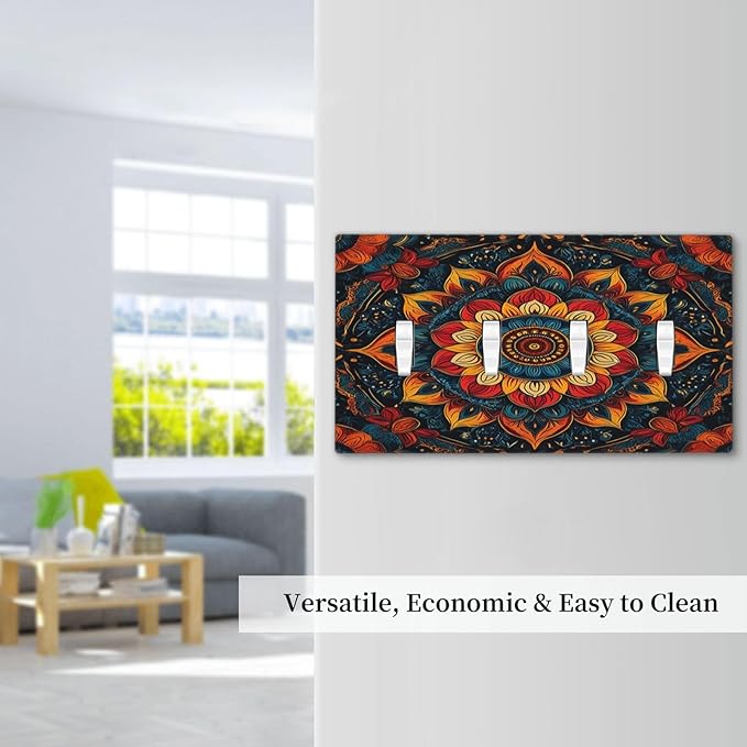 Light Switch Cover Plate Boho Colorful Mandala Quad Toggle Wall Plates Decorative Switch Plates 4 Gang Outlet Covers Electrical Panel Cover Faceplate for Home Decor 4.5 X 8 IN