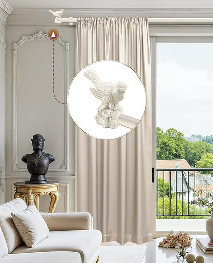 Curtain Rod 36 to 168 Inches White Curtain Rods for Windows Adjustable Drapery Rod with Bird Finials Heavy Duty Window Curtains Rods for Living Room Bedroom