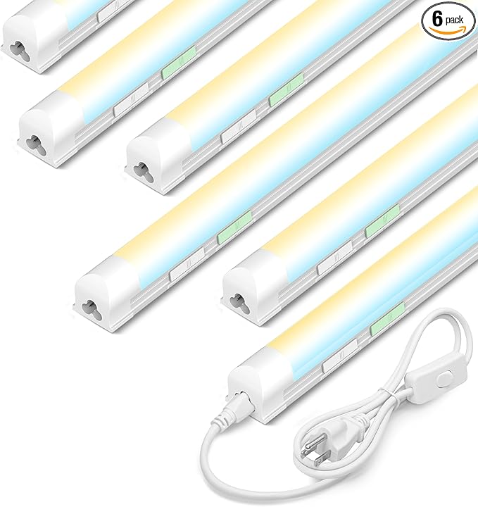 6 Pack 4FT Led Shop Lights,30W 4500LM 3000-6500K Tunable,T8 Tube Light with 6CCT,Milky Cover Linkable Fixture Lights for Workshop,Warehouse,Garage,Shop,Barn