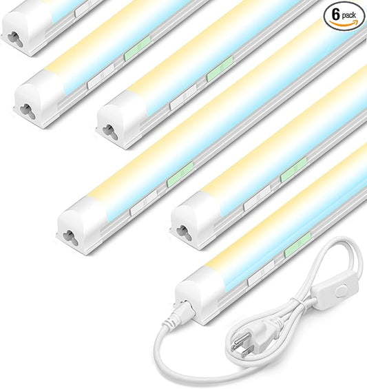 6 Pack 4FT Led Shop Lights,30W 4500LM 3000-6500K Tunable,T8 Tube Light with 6CCT,Milky Cover Linkable Fixture Lights for Workshop,Warehouse,Garage,Shop,Barn