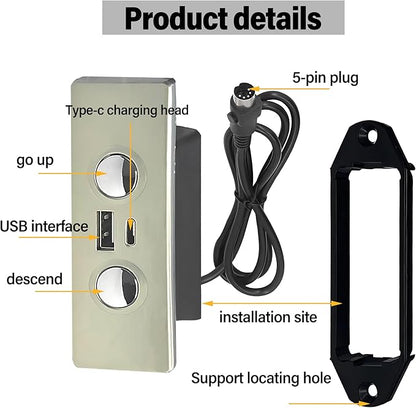 Electric Recliner Switch, Square 2Button 5Pin Chair Lift Controller,Compatible with Okin Limoss Lane Lazy Chair with USB Type C Charging Port,Electric Sofa Controller Stand