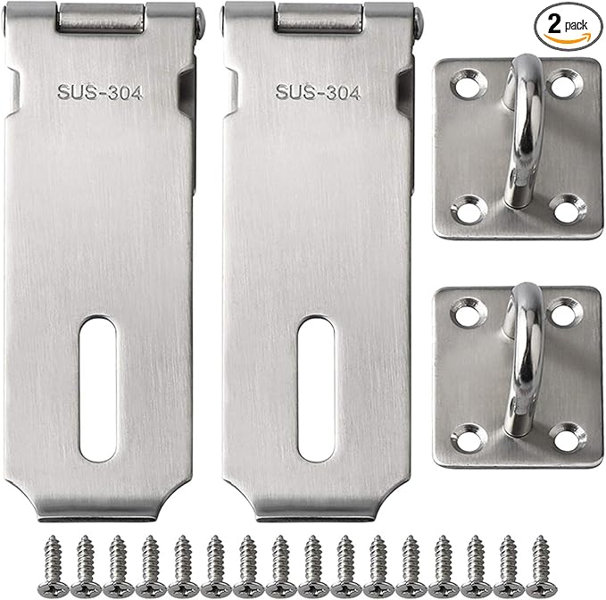 Alise 2pcs Door Locks Hasp Latch,5 Inch SUS 304 Stainless Steel Safety Packlock Clasp Hasp Lock Latch,with Fixing Screw for External Doors Window Cabinet Pet Cage, Brushed Nickel MS9-5B-2P