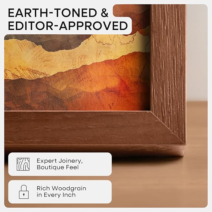 Homeforia 14x18 Picture Frame Brown, High End Dark Oak 14x18 Poster Wood Frame with Mat 12x16 for Photo, 14 x 18 Wooden Walnut Frame Matted to 12 x 16, 18x14 Frames, Tempered Glass, Wall Kit, Set of 1