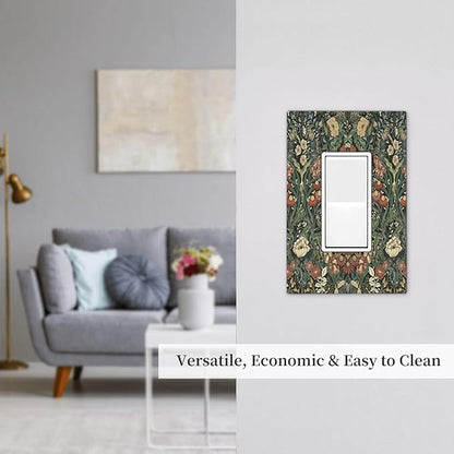Decorative Outlet Covers Vintage Dark Floral William Morris Green Flower 1 Gang Single Rocker Light Switch Cover Plate Wall Plates GFCI Faceplate for living Room Home Decor
