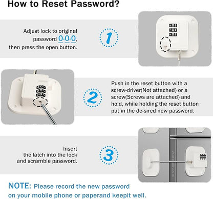 Refrigerator Lock, Heavy Duty Fridge Lock, Combination Lock for Fridge, Cabinets, Window, Drawers and Child Safety Cabinet Locks, No Drilling, Easy Install, No Keys Needed, 2 Pack, White