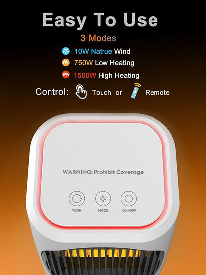 iFTY Small Space Heater for Indoor Use, Portable Electric Heaters with 3 Modes, 70° Oscillation, Remote Control, Overheating Protection, 1500W PTC Ceramic Fast Safety Heating For Bedroom Office Desk