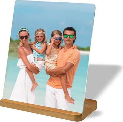 Custom Metal Photo Prints Personalized Picture Gifts with Natural Bamboo Base for Family, Friends and Lovers (Horizontal)