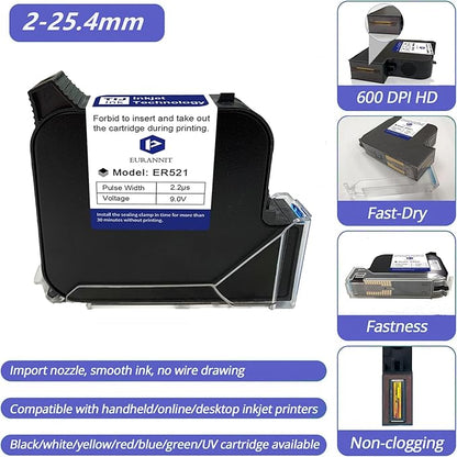 Original Black Ink Cartridge 1inch, 72ml Quick Dry Solvent Ink Replacement for 260E Automatic Inkjet Coding Machine