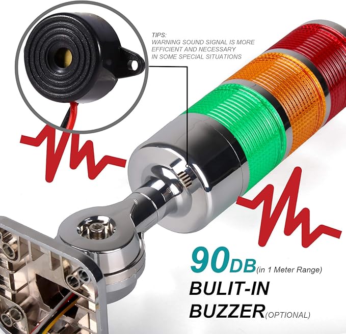 110V to 220V LED Stack Tower Lights, Industrial Warning Lights, Andon Lights, Column Signal Tower Indicator Lamp Beacon, Continuous/Flashing Light Switchable, 2 Layer (with Buzzer)