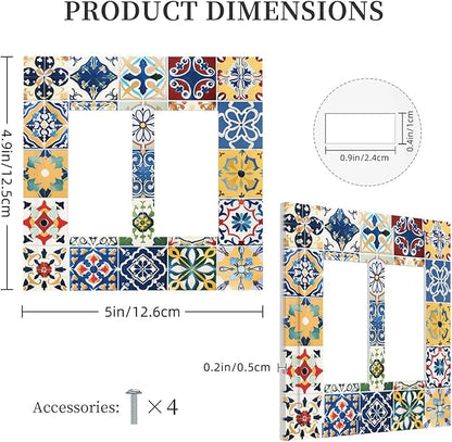 Decorative Outlet Covers Moroccan Traditional Mexican Talavera Til 2 Gang Double GFCI Rocker Electrical Wall Panels Light Switch Cover Plate for Kitchen Home Decor