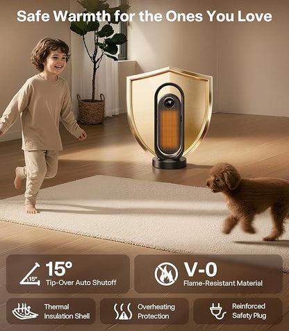 RANVOO Space Heater, Electric Portable Heaters for Indoor Use with Thermostat, Wide Oscillation, ECO and Fan Mode, 1-12H Timer, 1500W PTC Ceramic Fast and Safe Heater for Office, Large Room