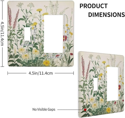 Rustic Wildflower Green Plants Daisy Floral Outlet Covers 1 Toggle 1 Rocker Combination Decorative Wall Plate Electrical Switch Plates Light Switch Cover Plate For Farmhouse Bed Room Decor