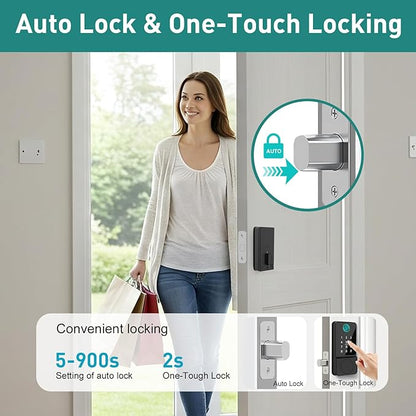 Smart Door Lock Keyless Entry with TTLock APP Fingerprint Touchscreen Keypad IC Card Key Type-C Charging Unlocking 6 in 1 Electric Biometric Digital Deadbolt for Front Doors Home Apartment