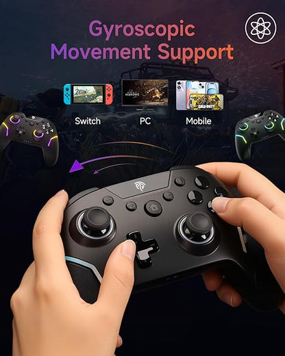 EasySMX X20 Wireless Gaming Controller with RGB Backlit, 2-Stage Hall Effect Sticks, 1000Hz Polling Rate, 6-Axis Gyro on Multi-Platform, Mech Buttons- Compatible with PC/Switch/Steam/Android