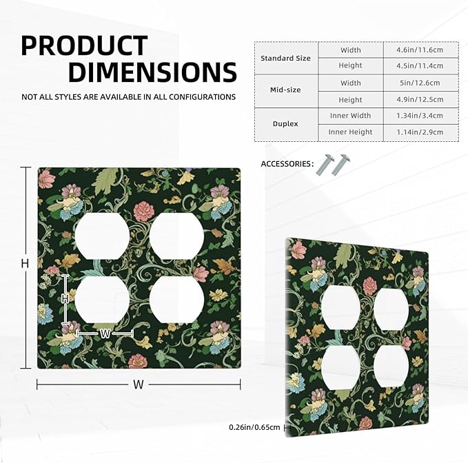 Decorative Outlet Covers Vintage Green Leaf Plant Rustic Pink Flower 2 Gang Wall Plate Cover Double Duplex Receptacle Two Switch Light Switch Cover Plate Jumbo Dual Faceplate