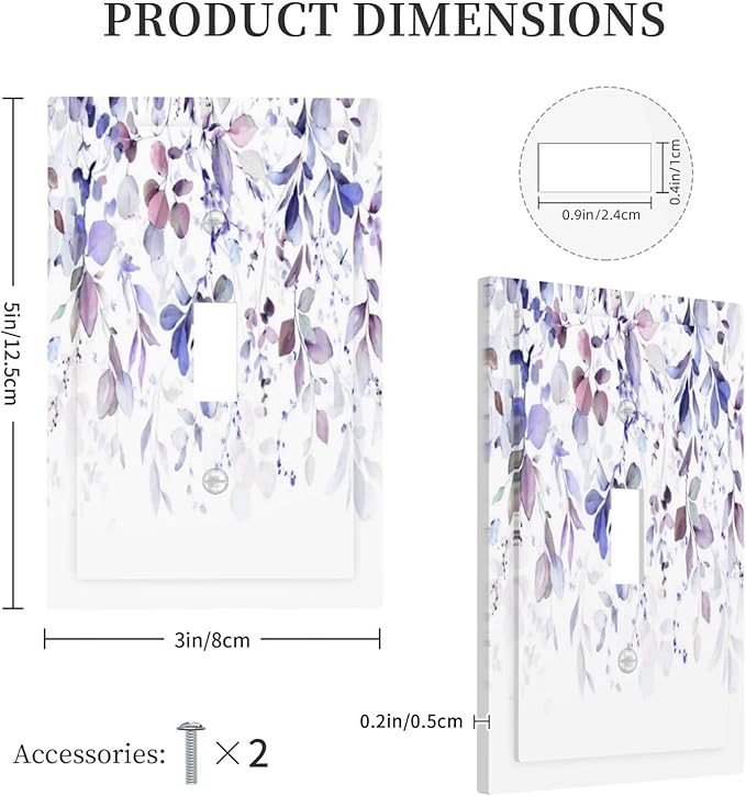 Purple Eucalyptus Watercolor Floral Rustic Leaf Decorative Light Switch Cover 1 Gang Single Toggle Device Electrical Faceplate Switchplates Decorator Outlet Wall Plate for Farmhouse Home Decor