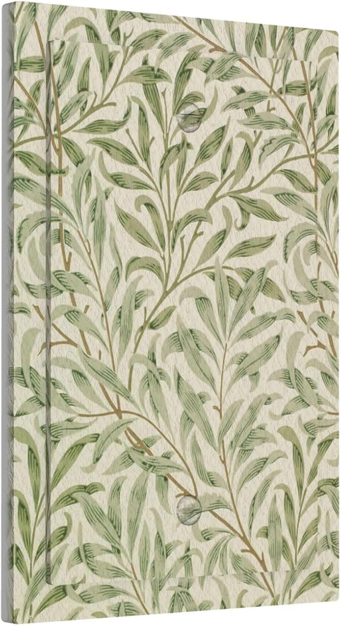 Decorative Light Switch Plate Covers Rustic Morris Willow Leaf Green Leaves 1 Gang No Device Single Blank Outlet Covers Wall Plate Light Switch Cover Plate Faceplate for Bedroom Home Decor