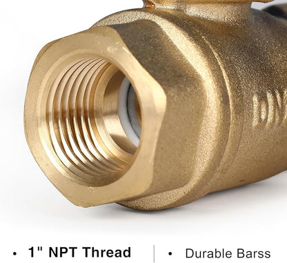 1" Motorized Ball Valve, Brass Ball Valve, Standard Port, 9-24V AC/DC, 2 Wire Auto Return, Electric Shut Off Ball Valves