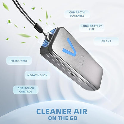 Air Purifier – F2V Portable Personal Wearable Mini Negative Ion Air Ionizer, USB Rechargeable, Filter-Free & Quiet, Ideal for Travel, Commute, Home & Office, Gray or White