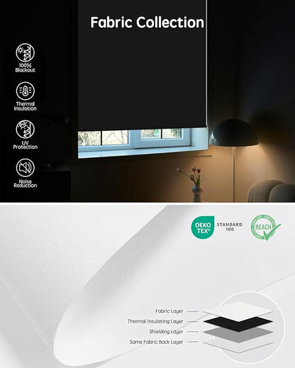 Yoolax Motorized Blinds with Remote, Blackout Smart Blinds for Windows Motorized Roller Shades, Automatic Window Shades Work with Alexa Custom Size (Blackout-Fabric White)