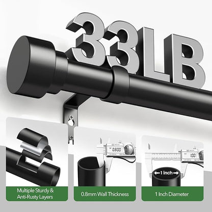 Time Forest Black Curtain Rods for Windows 32 to 150 Inch (2.6-12.5 Feet), 1 Inch Diameter Adjustable Heavy Duty Extra Long Curtain Rod, Modern Style Indoor Outdoor Window Drapery Rods with End Caps