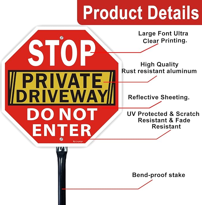 2Pack Stop Sign, Private Driveway Do Not Enter Sign with Stake, 36" Tall, 12" x 12", Reflective Aluminum