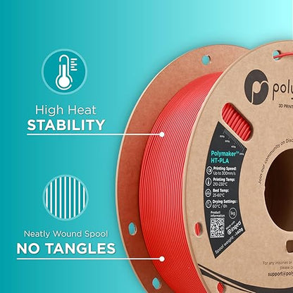 Polymaker HT-PLA Filament 1.75mm Red, High Temp PLA for 3D Printing, Heat Stable Up to 150°C, Easy to Print, Works with Most FDM Printers, 1kg Spool