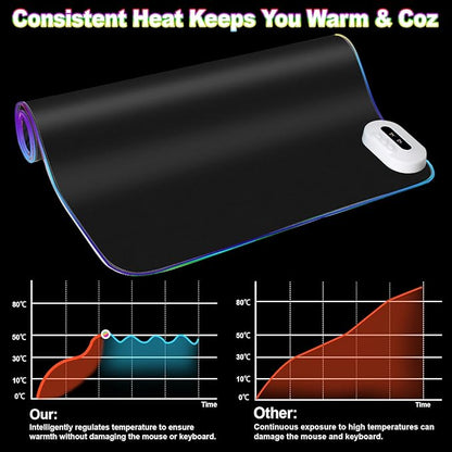 Heated Mouse Pad - Warm Mouse Pad - 6-Level Temperature Adjustment, Smart Temperature Control, LED Gaming Mouse Pad, 8-Hour Timer with Auto Shut-Off,31.5 x 15.7 inches