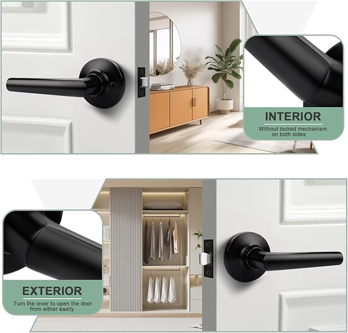 GOBEKOR 4 Pack Matte Black Door Handles Interior,Heavy Duty Passage Door Handles Interior Door Levers for Hallway and Closet, Modern Sleek Round Door Locks