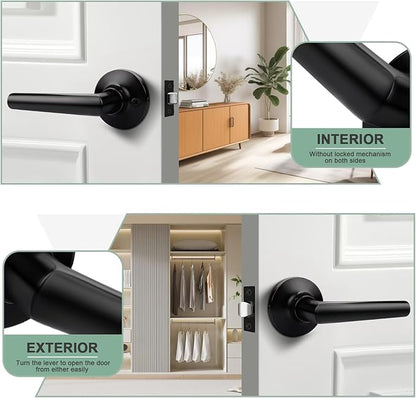 GOBEKOR 10 Pack Matte Black Door Handles Interior,Heavy Duty Passage Door Handles Interior Door Levers for Hallway and Closet, Modern Sleek Round Door Locks