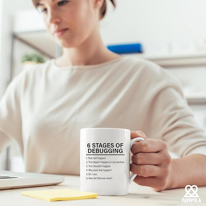 Panvola Stages Of Debugging Computer Programmer Gift Funny Programming Mug For Dad Husband Boyfriend Coworker From Wife Girlfriend Friends 11 oz White Coffee Cup