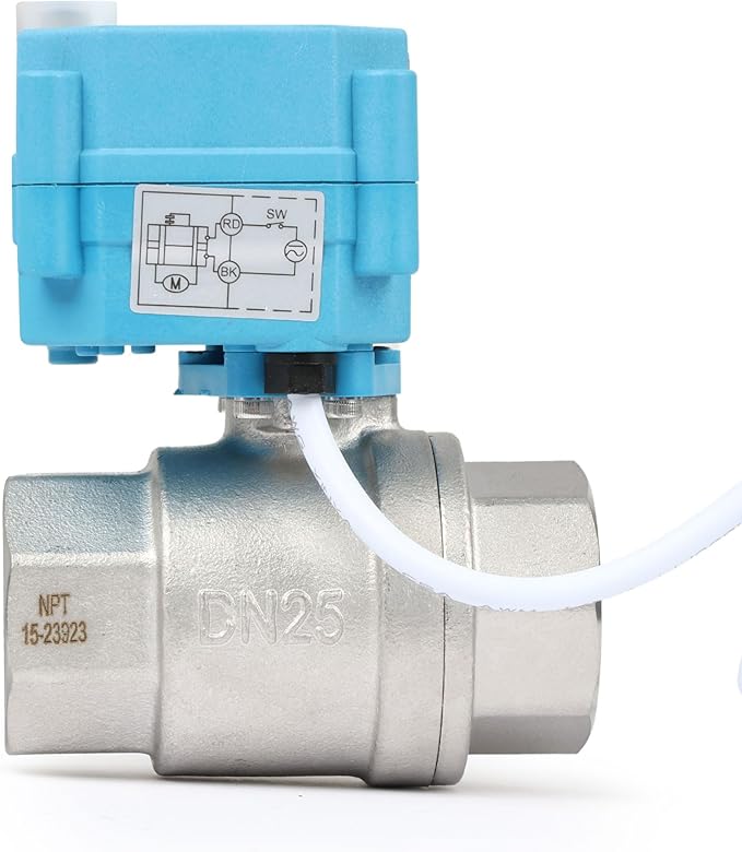 U.S. Solid Motorized Ball Valve - IP67 1inch Stainless Steel Ball Valve 110-230V with Waterproof Cover, Full Port, 2 Wire Auto Return, Normally Closed