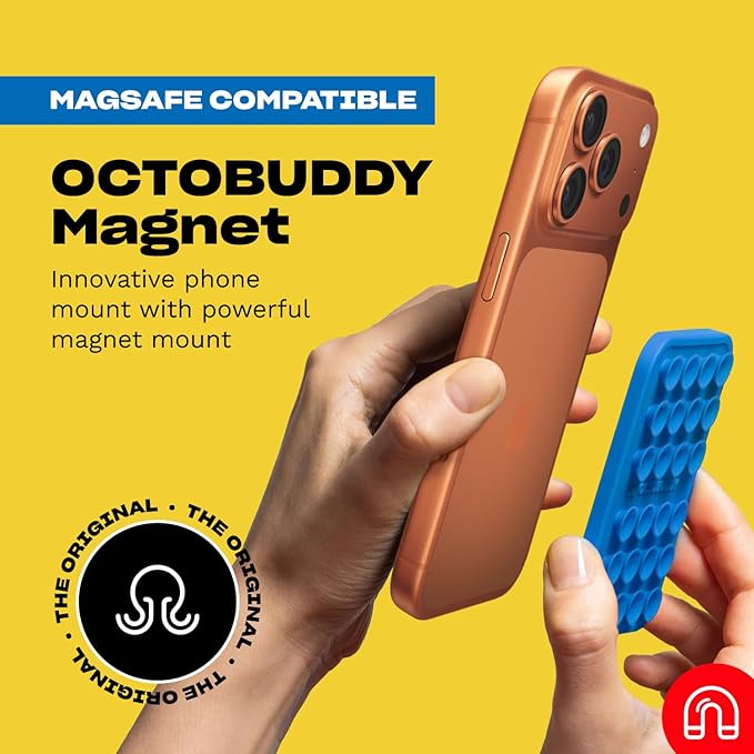 OCTOBUDDY Magnet - Dual Magnetic & Suction Phone Mount - Magnetic-Compatible Silicone Mobile Holder - Hands-Free Selfies & Videos - Content Creator Accessory - 2.6″ x 3.9″, Baby Blue Jay