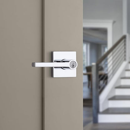 Kwikset Halifax Entry Door Handle with Lock and Key, Secure Keyed Reversible Lever Exterior, for Front Entrance and Bedrooms, Polished Chrome, 10 Pack, Pick Resistant SmartKey Rekey Security