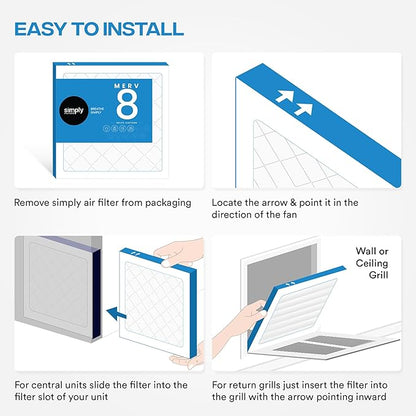 Simply 12x18x1 Air Filter, Merv 8, 6 Pack, For Home AC Furnace & HVAC (Actual Size: 11.75"x17.75"x0.75") DUST, Pet, & Allergy Control