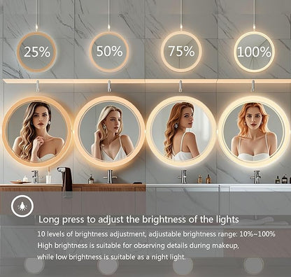 24 Inch Wall-Mounted Round Bathroom Mirror with LED-Lights - Vanity Mirrors (24" x 24",Frameless)