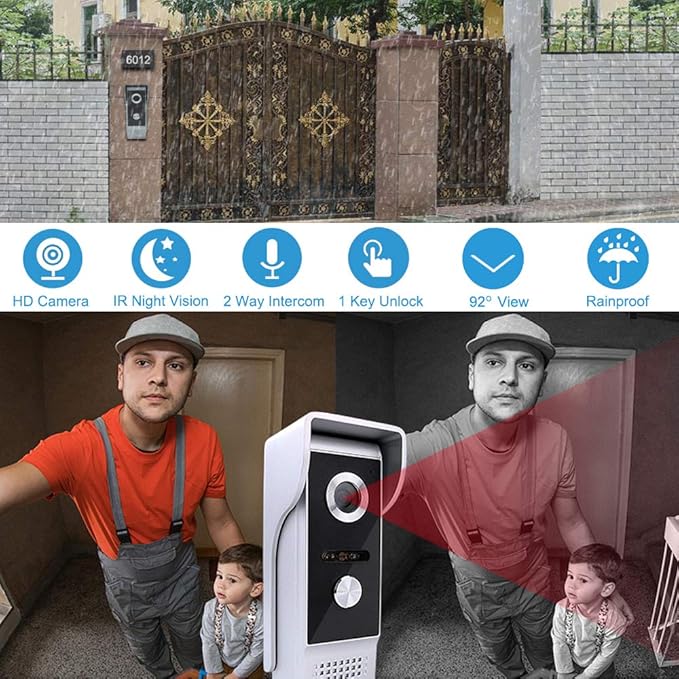 Video Door Phone System, 4.3 Inches Touch Monitor Wired Video Intercom Doorbell Kits, IR Night Vision Camera Door Intercom, Doorphone Telephone Style Indoor Outdoor for Home Villa