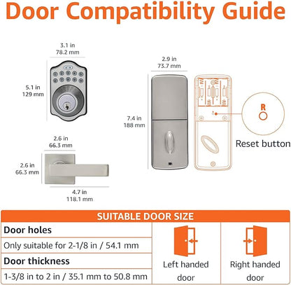 Amazon Basics Traditional Electronic Keypad, Keyless Entry Door Lock Deadbolt with Handle Set, Key Pad Front Door with Knob, Traditional Door Locks for Front Door, Door Handle, Satin Nickel, 1-Pack