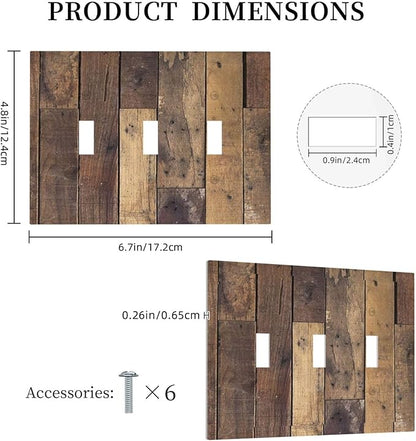 Cool Brown Wood Style Vintage Rustic Print Decorative Switch Plates 3 Gang Wall Plate Triple Toggle Light Switch Cover Faceplate Electrical Wall Panels for Farmhouse Home Decor