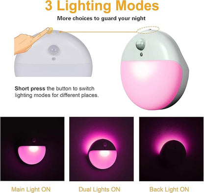 2 Pack Pink Battery Night Light, Motion Activated Night Light, 2.6" Small Sticky Lights, 3 Light Modes, Dimmable Soft Glow for Bedroom, Nursery, Baby, Kids, Sleep, Soothing Fear of The Dark
