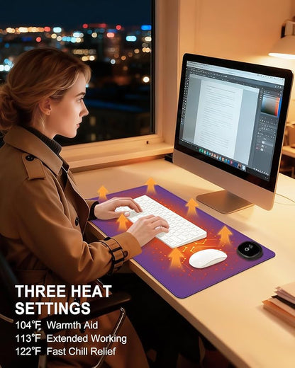 Heated Desk Pad, 23.6" x 14.2" Leather Non-Slip Warm Desk Pad, Large Mouse Mat with 3 Levels Heating & 3 Hours Auto Shut-Off, Hand and Foot Warmer for Office, Home, Purple