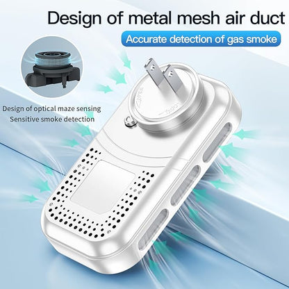 4in1 Plug in Smoke & Carbon Monoxide Detector Combination Builti-in 2000mAh Backup Battery HD Screen [Smoke CO Temp Humidity Sensor] for Home Hotel Travel (1 Pack, White)