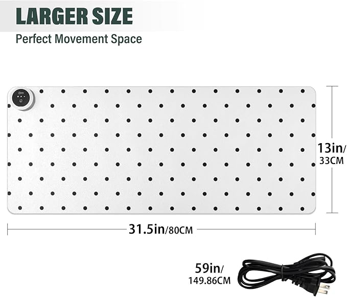 Heated Desk Pad Mouse Pad 31.5x13 Inch PU Leather Desk Mat with 3 Heat Levels Large Mouse Gaming Computer Laptop Mat Black Polka Dot White