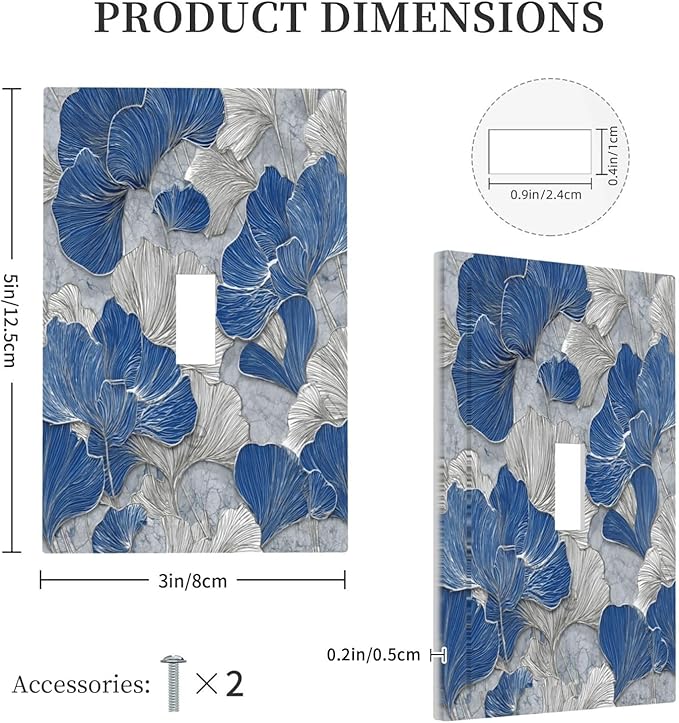Abstract Blue Marble Plant Leaves 1 Gang Single Toggle Decorative Light Switch Covers Electrical Faceplate Switch Plates for Bathroom Kitchen Home