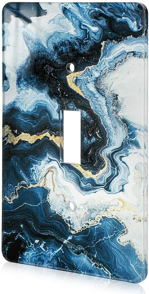 Art Light Switch Covers Luxurious Blue and Gold Marble Acrylic Light Switch Plates Single Toggle Wall Plate Decorative Switch Cover Acrylic Electrical Switch Plates