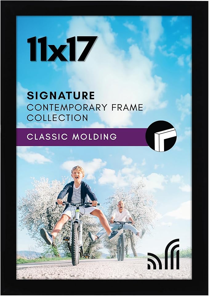 Americanflat 11x17 Picture Frame with Shatter-Resistant Glass - Signature Collection - Gallery-Style Frames Made of Engineered Wood - Photo Frame for Wall Display - Black