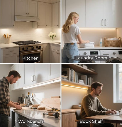 Hand Wave Under Cabinet LED Lighting Plug in, 20 Inch 4-Pcs Dimmable Linkable Ultra Thin Aluminum Alloy Housing, 4000K Natural White Motion Sensor Counter Lights for Kitchen, Shelf, Cupboard
