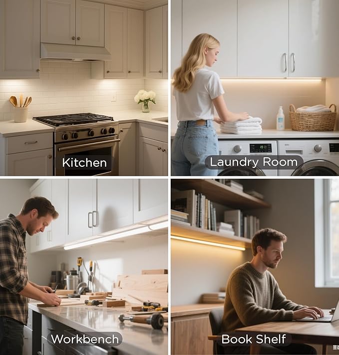 Hand Wave Under Cabinet LED Lighting Plug in, 20 Inch 3 Pcs Dimmable Linkable Ultra Thin Aluminum Alloy Housing, 4000K Natural White Motion Sensor Counter Lights for Kitchen, Shelf, Cupboard